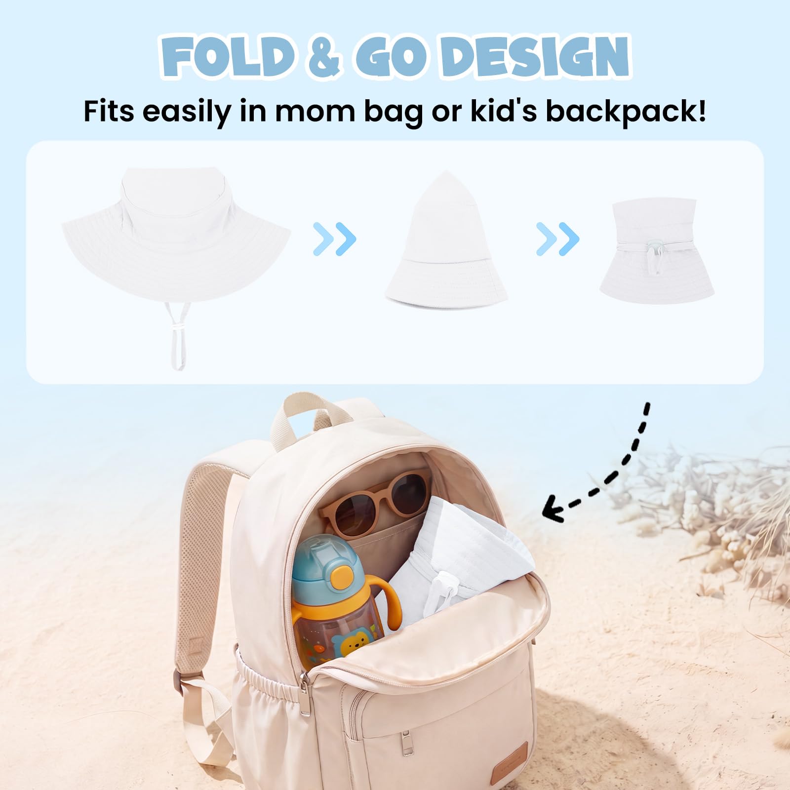 Sombrero de sol ajustable para bebé, para playa, verano, UPF 50+ para bebé, niña y niño