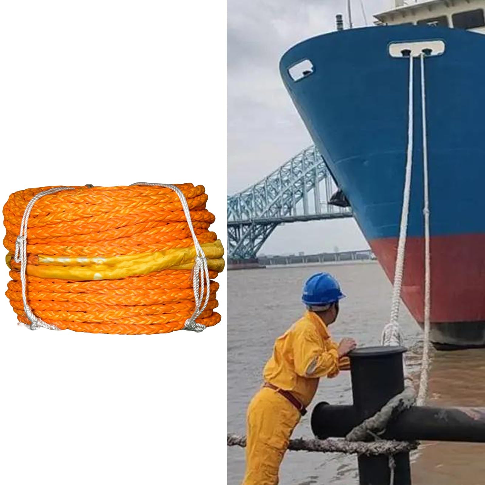 Cima per ancora, fune ad alta resistenza in UHMWPE con carico di rottura da 50 a 260 tonnellate, cime di prua e ormeggio per yacht, rimorchiatori, navi da carico e motovedette.(55MM 166Tons)