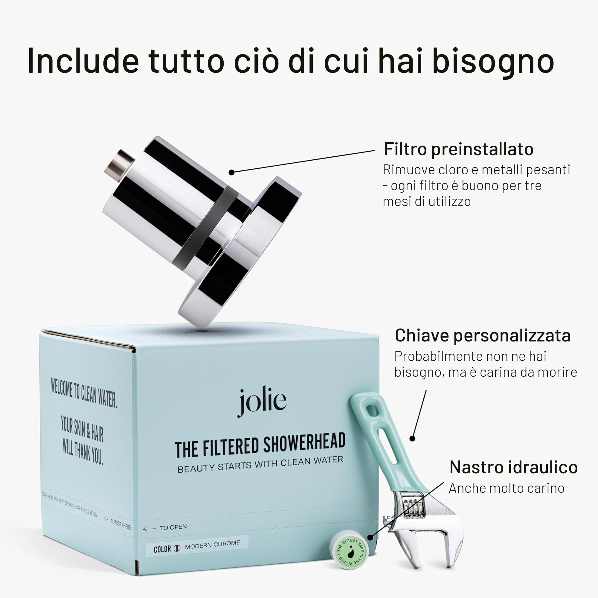 The Jolie - Soffione filtrato con sistema di filtraggio dell'acqua per doccia, soffione ad alta pressione, accessorio per la cura dei capelli e della pelle per migliorare la bellezza e la routine di