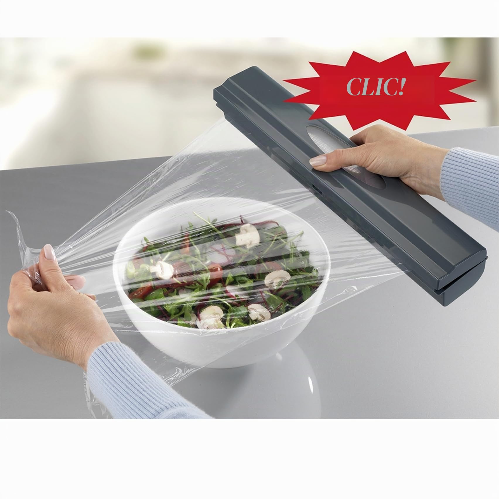 Wenko 86678100 Dispenser di pellicola alimentare Perfect Cutter, antracite, plastica, 38 x 5,2 x 6,7 cm