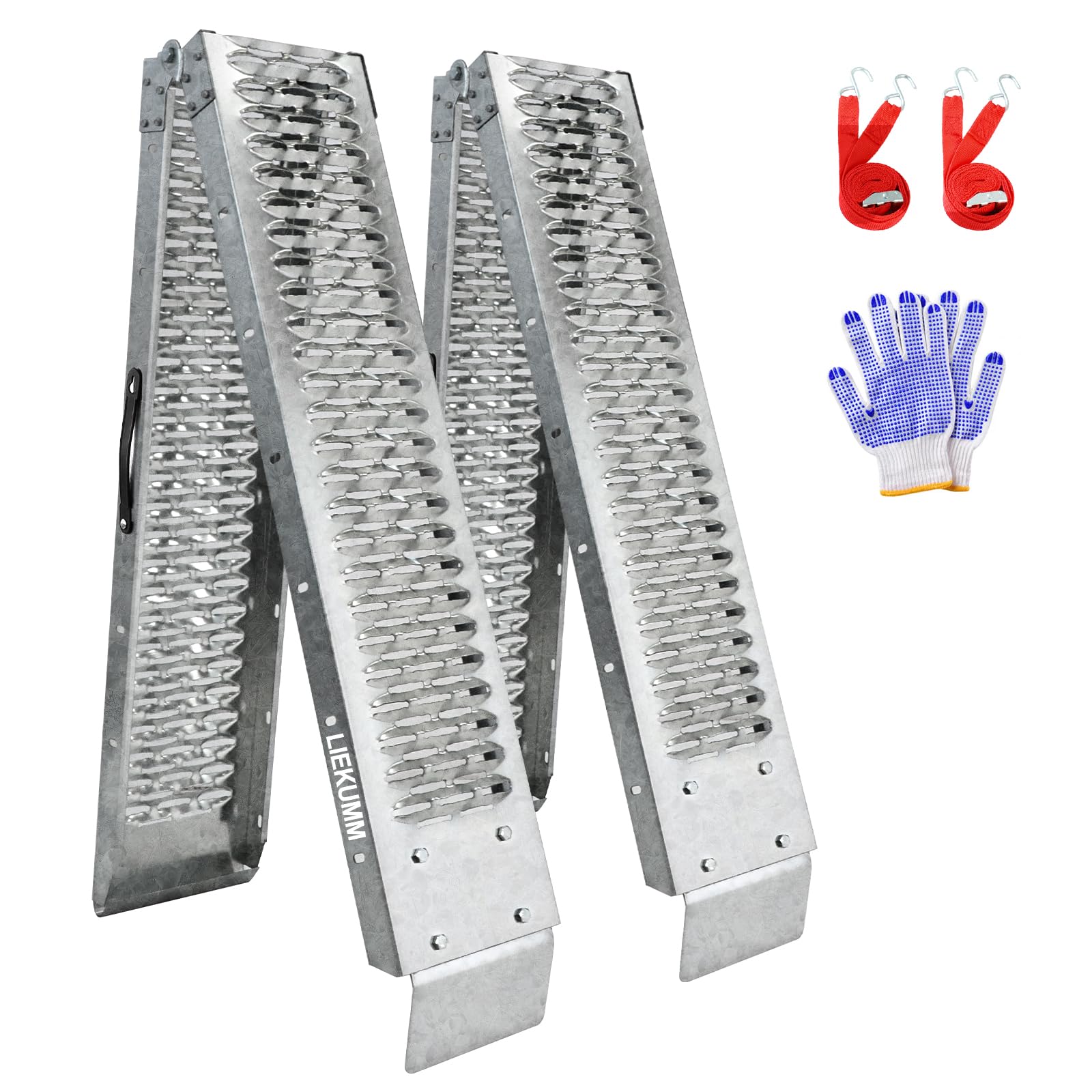 LIEKUMM 2 x Klappbare Auffahrrampen, 210 cm Stahl Auffahrrampe für Anhänger, 440 kg Tragkraft Auffahrrampe für Motorrad, Rasenmäher, Rasentraktor, PKW Auto Laderampe