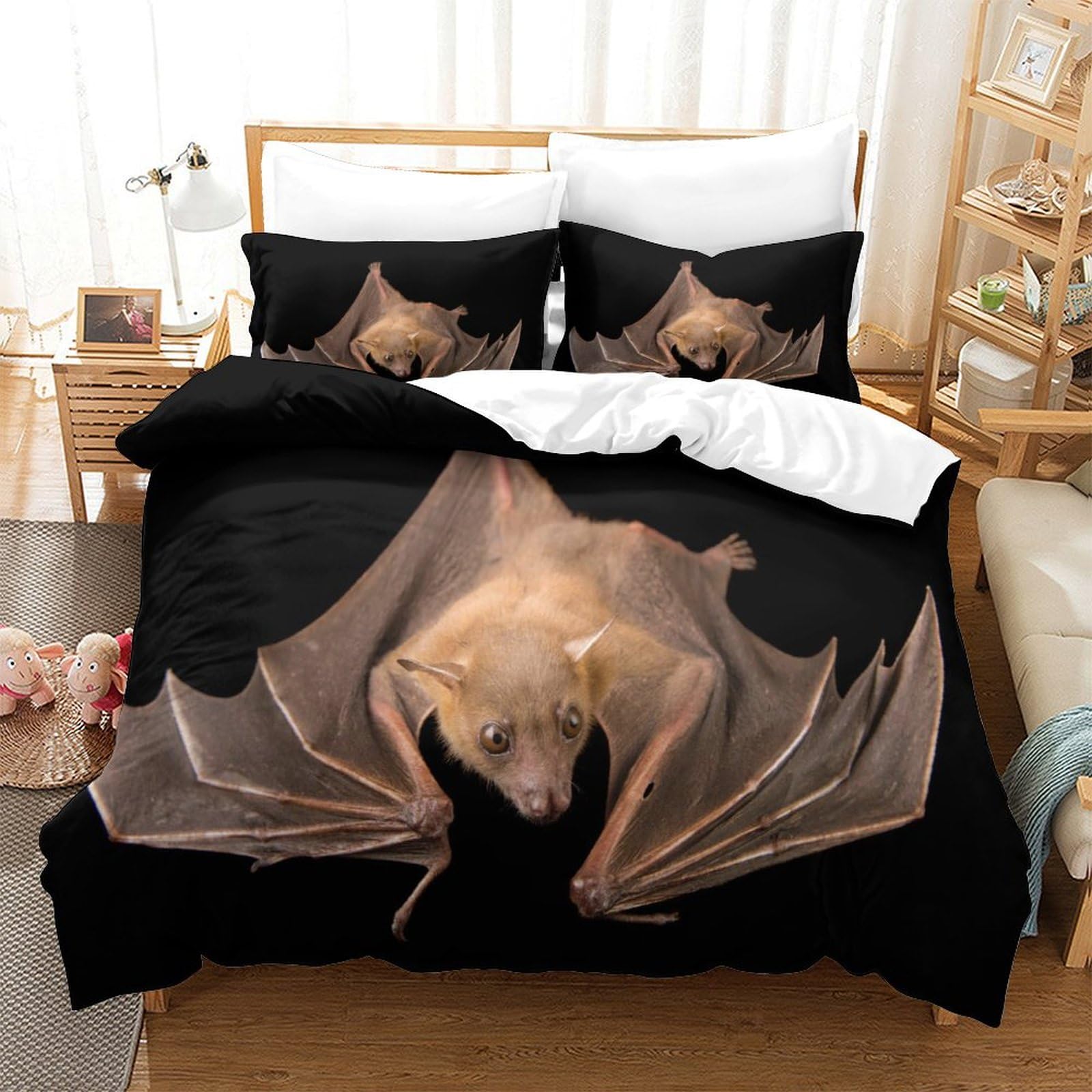 P1S9U7W5Y Nocturnal Bat 3D Printed Duvet Cover Set 3pcs Microfiber Bat Bedding Set King