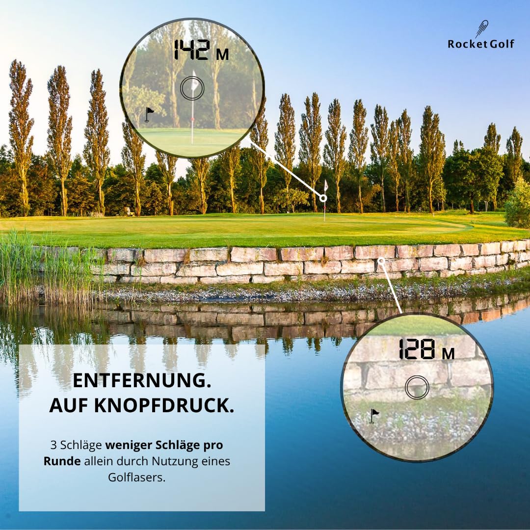 Golflaser Birdie Tour - RocketGolf - Premium Golf-Entfernungsmesser - Golf Rangefinder - kompakt, magnetisch, wiederaufladbarer Akku, FlagFinder, LED