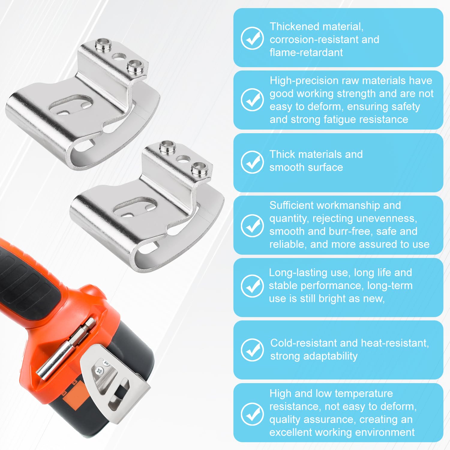 8pcs Drill Clips for Tool Belt, Premium Metal Drill Belt Clip with Screws Strong Fatigue Resistance Packout Accessories for Walls Compatible with Milwaukee Electric Drills - Image 4