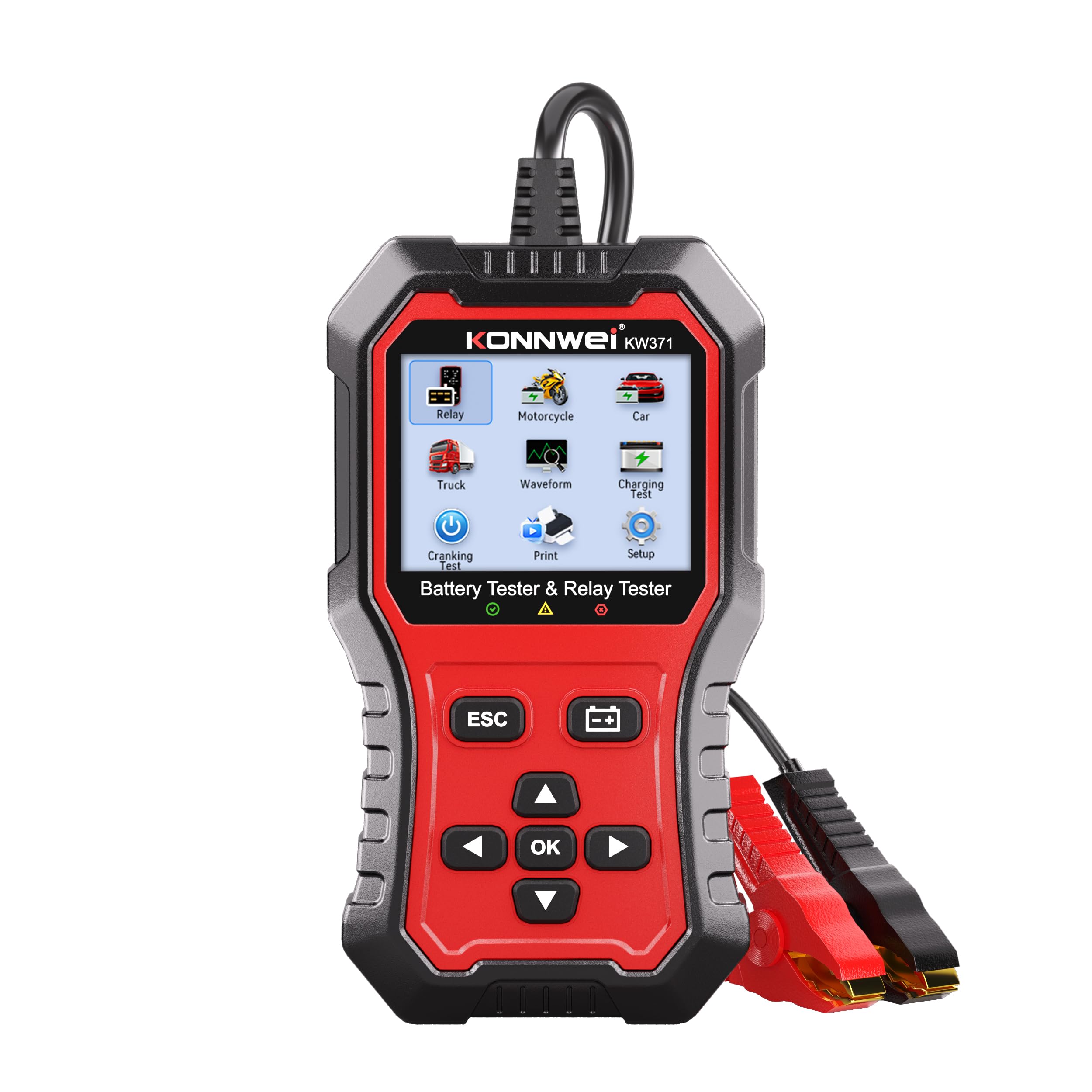 KONNWEI KW371 Autobatterie Tester 6V 12V 24V, Batterieprüfer 100-3000 CCA für AGM EFB GEL Lithium Batterien, KFZ Batterietester mit Anlasser- & Ladesystemtest, Cloud-Bericht für PKW LKW Motorrad