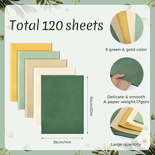 Miniatura 2 de 120 hojas de papel de seda verde para bolsas de regalo, papel de seda de regalo verde dorado surtido a granel para manualidades, embalaje, regalos,