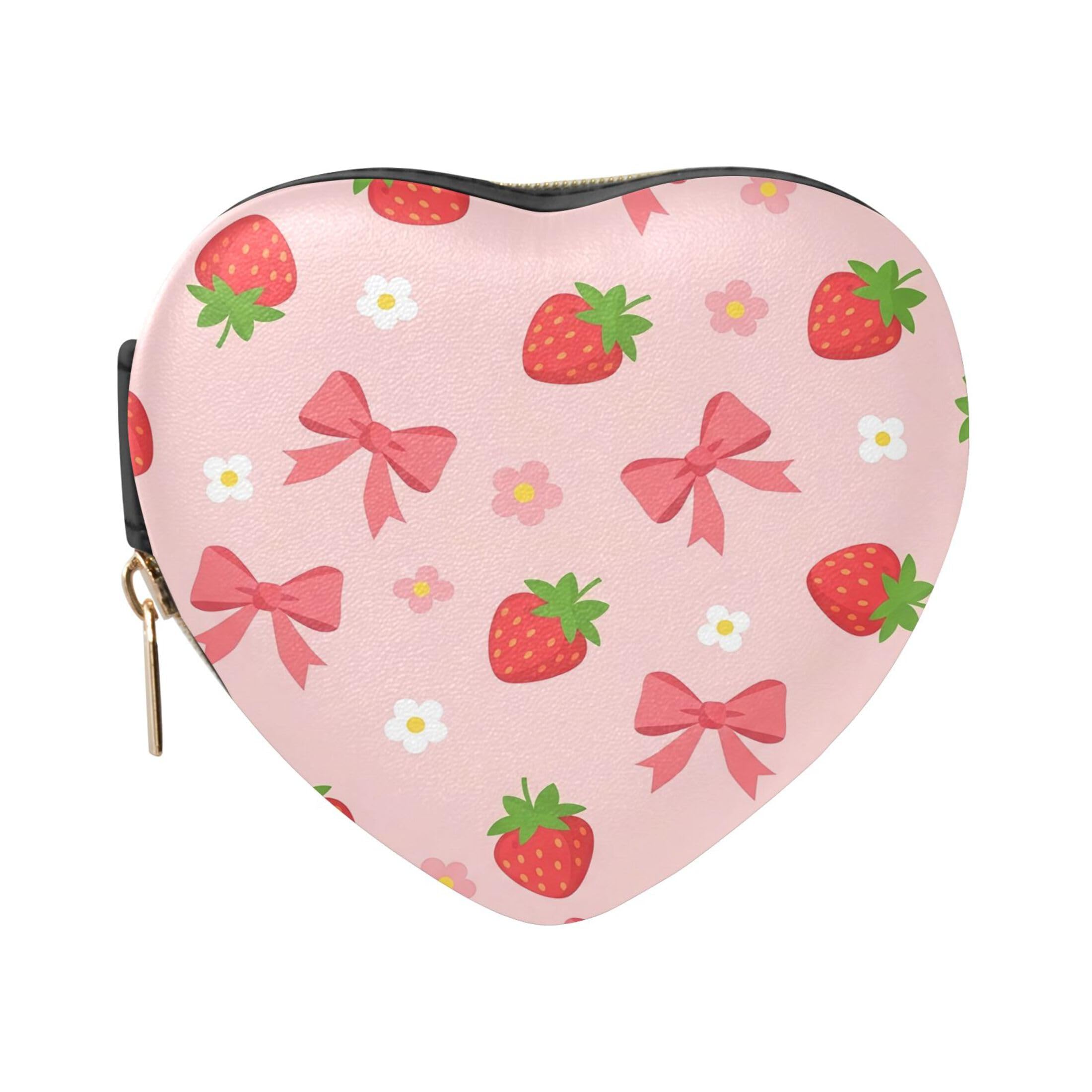 Fuauuyl Strawberry Small Jewelry Box Heart-Shaped Jewelry Case, Portable Travel Organizer Bridesmaid Proposal Gift for Women Girls