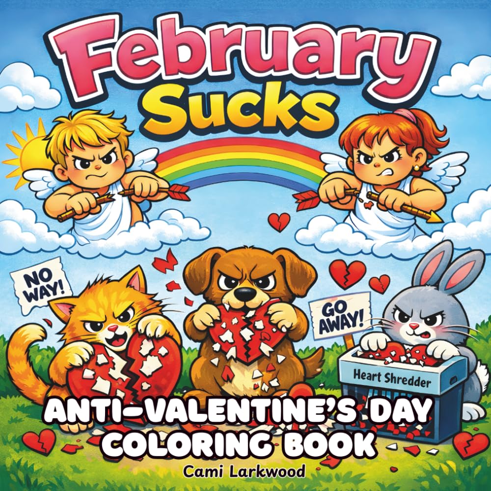 February Sucks: An Anti-Valentine’s Day Coloring Book for the Chronically Over It, 8.5x8.5 inches