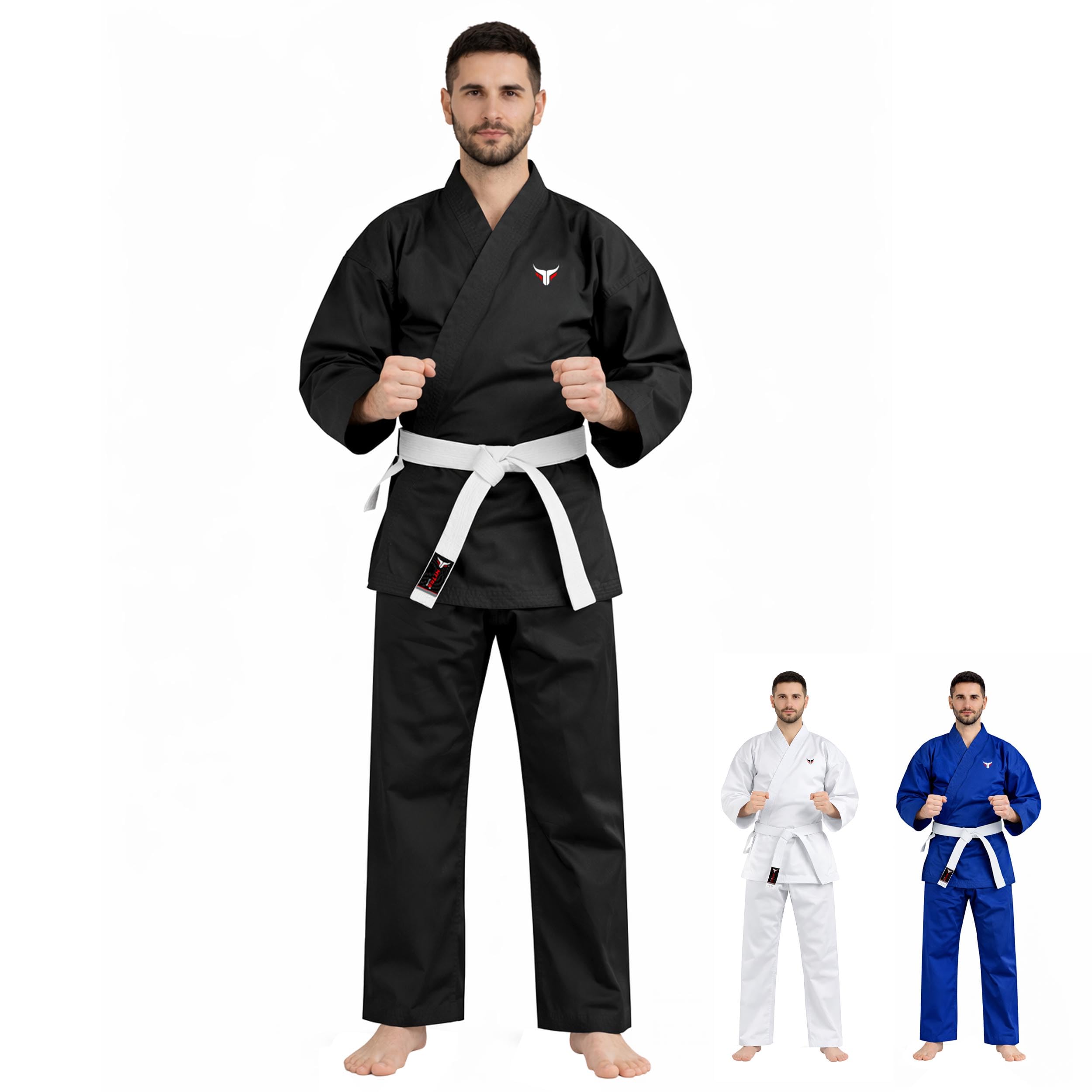 Mytra Fusion Karate Gi adulto con Cinturón – Traje de Entrenamiento de Artes Marciales 200 g para Hombre y Mujer– Uniforme de Karate para Estudiantes