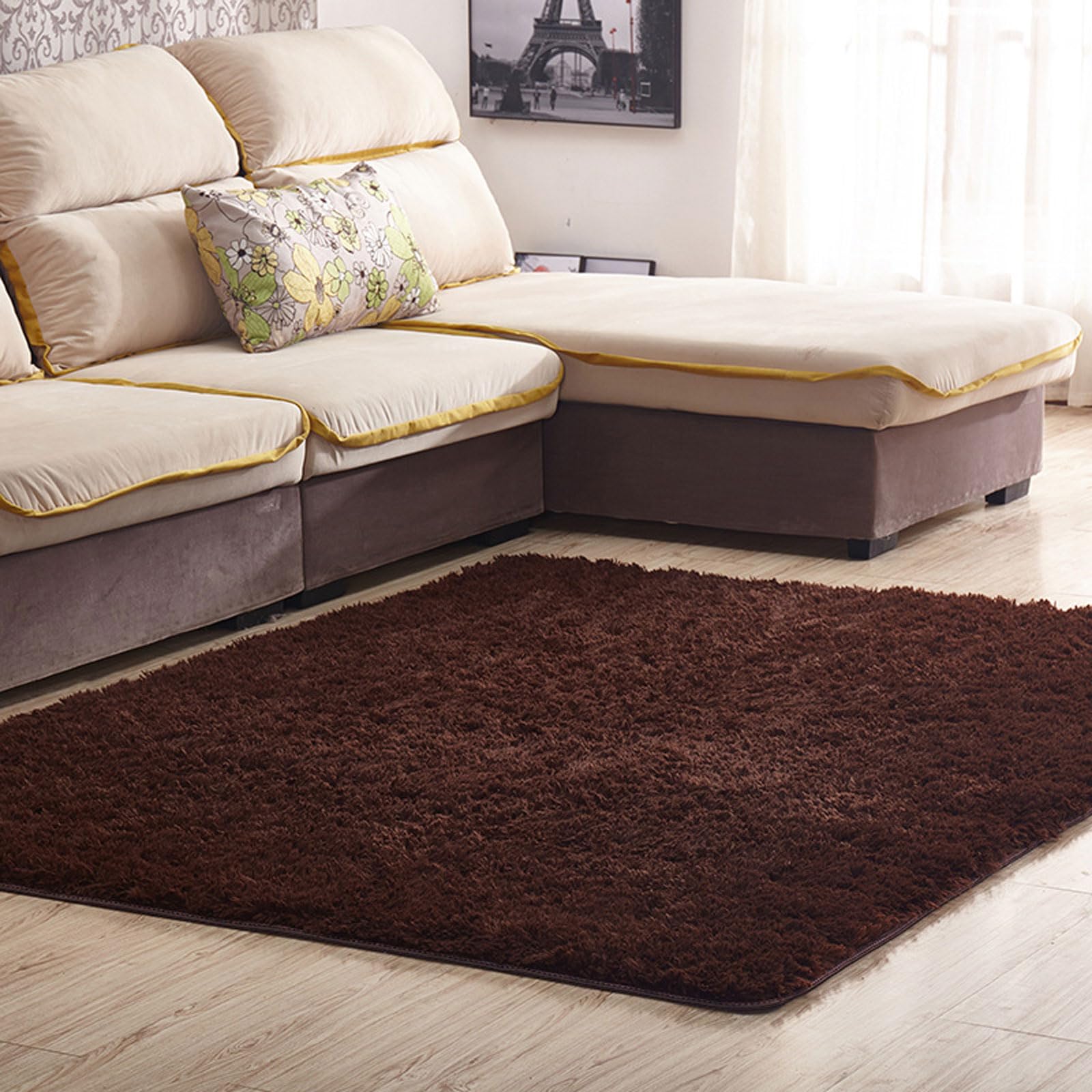 OPFdfhDFH Carpets, Luxury Fluffy Shag Lounge Area Rug Non Shedding Dense Rugs Soft Touch Chic Traditional Ideal For Living Room,Bedroom(Brown,80x160)