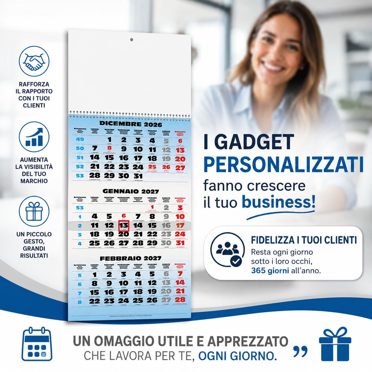 Calendari Personalizzati 2027 in Stock da 50 Pezzi Olandese Trittico Maxi 31x69 cm per Gadget Pubblicitari di Fine Anno e come Omaggio per i Clienti o Regali Aziendali | PA508