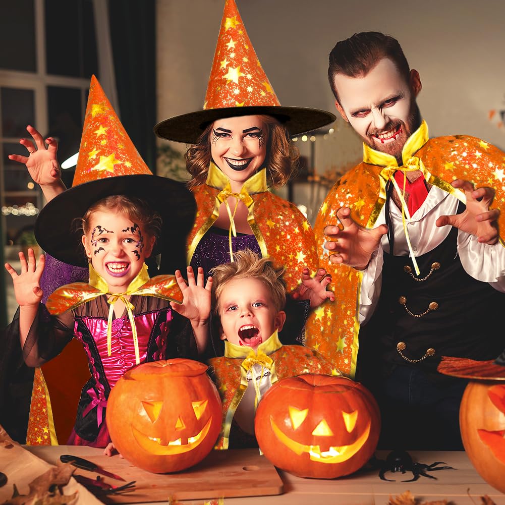 Peleryna czarodzieja, płaszcz czarownicy, dla dzieci, kostium czarownicy, płaszcz i kapelusze dla dzieci, kostium na Halloween, rekwizyty, kostium ze złotymi gwiazdami, dla dzieci, dziewcząt, na