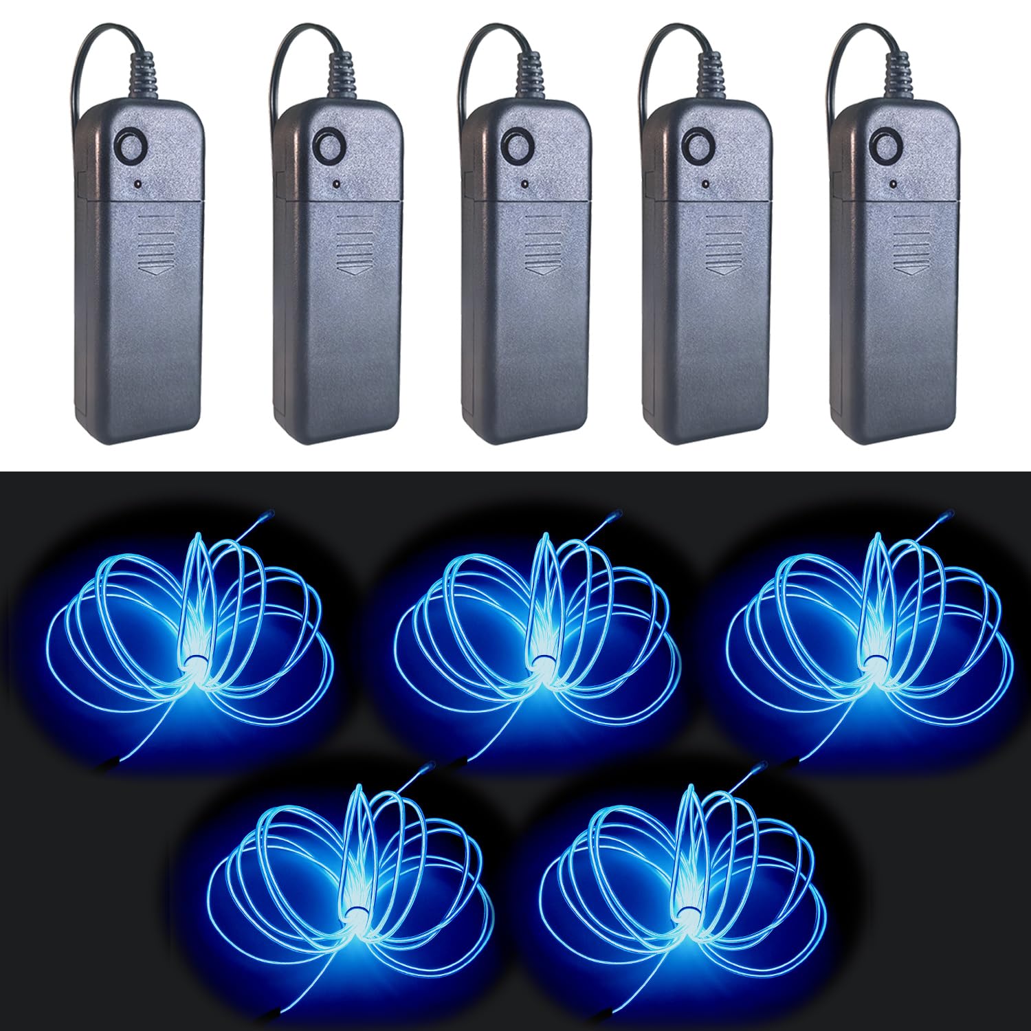 Gcidto EL Wire 5-Colour Pack, 9ft（2.75m） Neon Light Wire 5‑Pack with Noise Reduction & Controller Pack for Halloween Décor & DIY. (red)