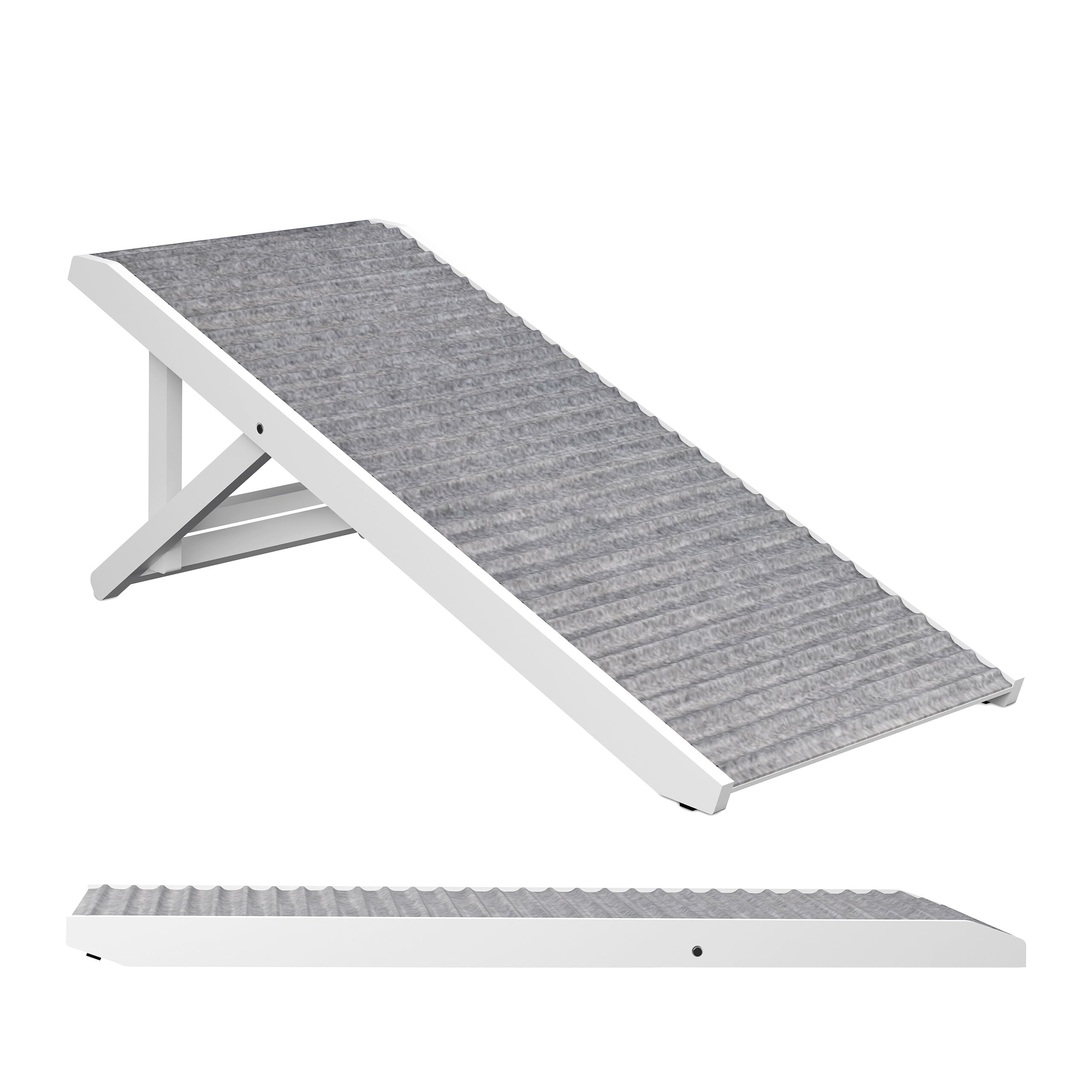 Relaxdays Rampa para Perros, Altura Ajustable Entre 38–43 cm, Plegable, Antideslizante, Madera, hasta 35 kg, Gris/Blanco