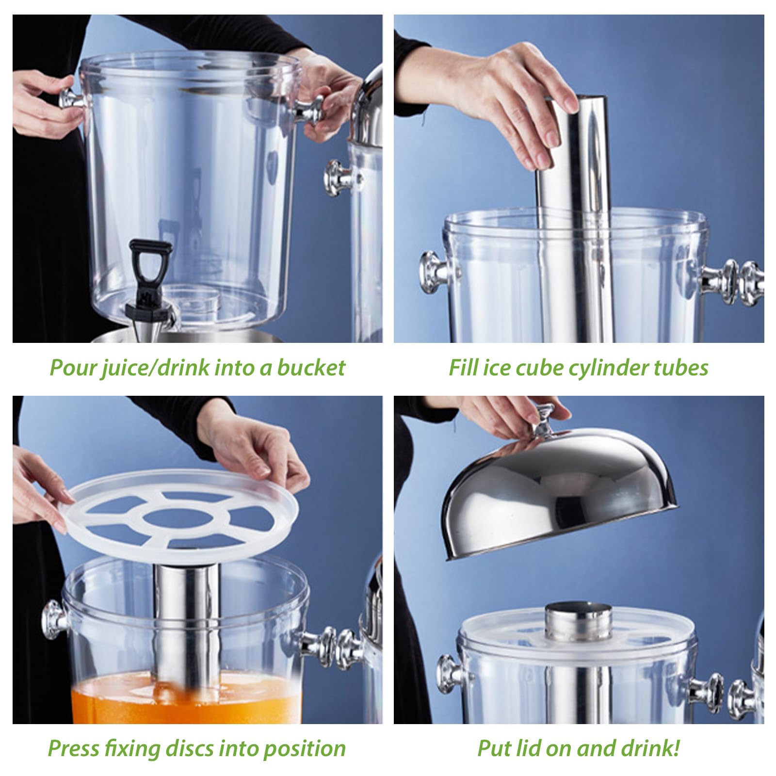 Dispensador de zumo, sistema de refrigeración, dispensador de bebidas de 8 L con grifo, dispensador profesional de zumo gastro, 8 litros, con unidad de refrigeración y dispositivo de goteo, diseño