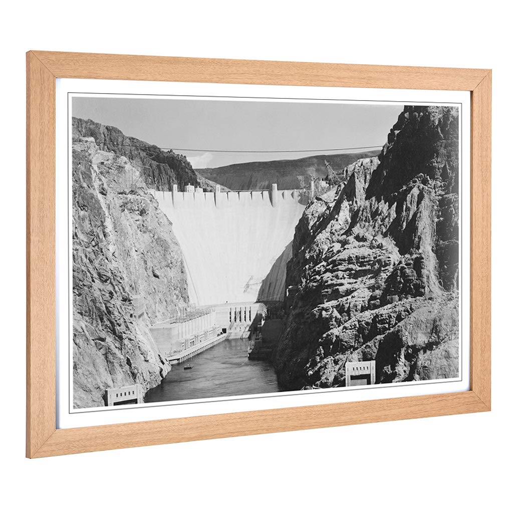 Big Box Art Framed Print of Ansel Adams Boulder Dam from Across The Colorado River 2 Design | Wall Art Picture| Home Decor for Living Room, Bedroom, Office, Oak, A2 / 24.5x18 Inch / 62x45cm