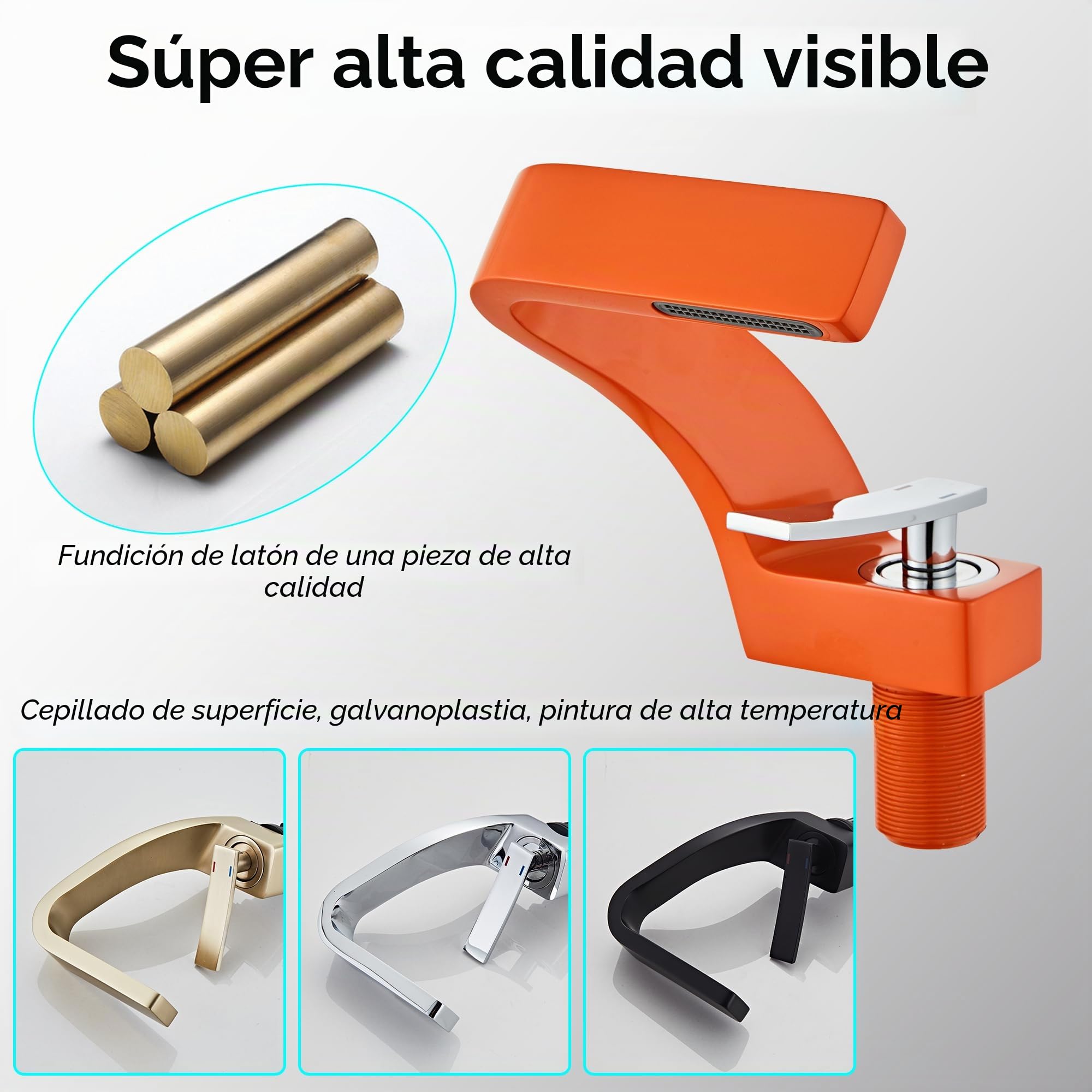 MocArt 2239 Grifo de cascada, grifo mezclador para baño, grifo de cobre para lavabo de hotel, núcleo de cerámica, instalación de orificio único, diseño de ahorro de agua (Plata cepillada)