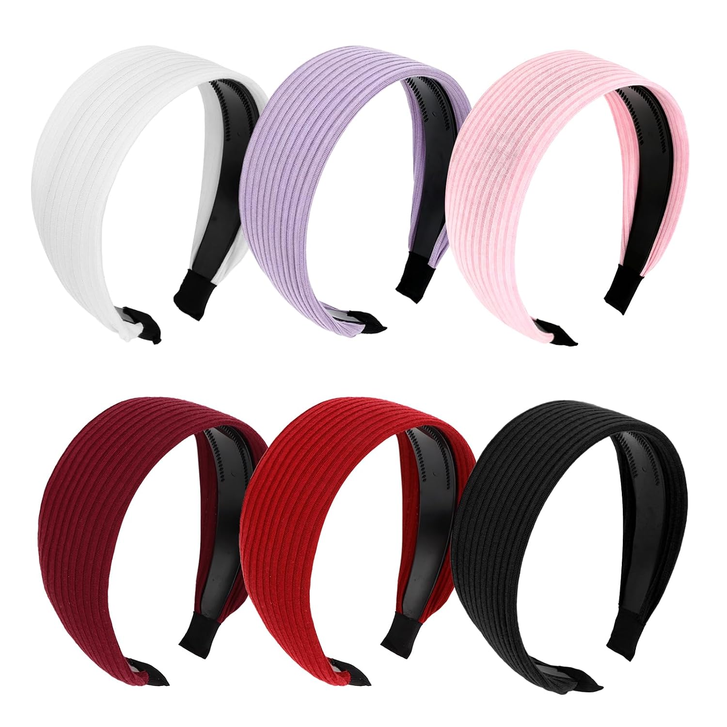 Wecoe Headbands for Women, 6pcs Wide Ribbed Headbands Non Slip Fashion Head Bands Comfortable Hairbands Hair Accessories for Women & Girls(Multi-colored D)