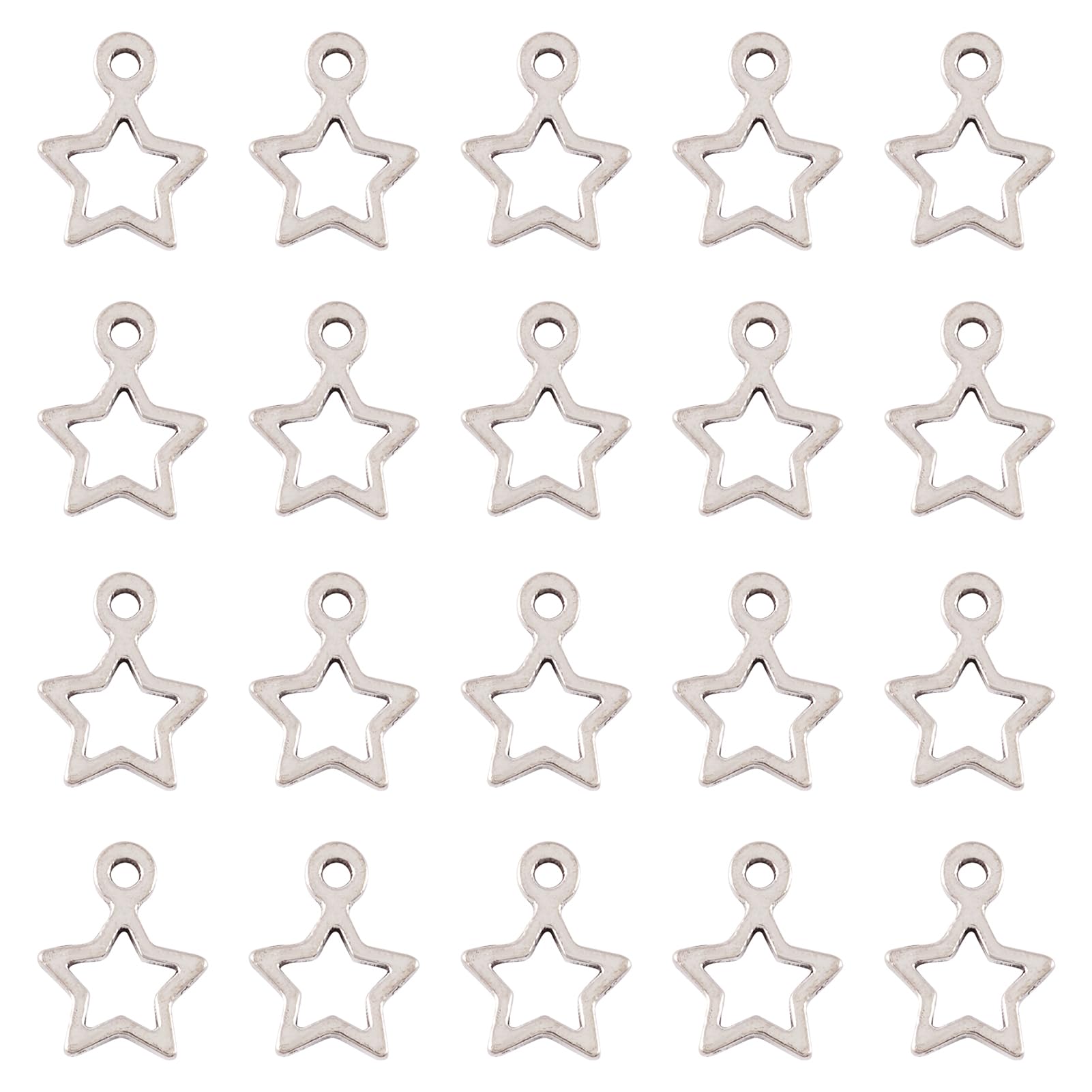 Craftdady 50pcs Antique Silver Hollow Star Pendants 14x10mm Tibetan Celestial Little Star Dangle Charms for Jewelry Making Hole: 1.5mm