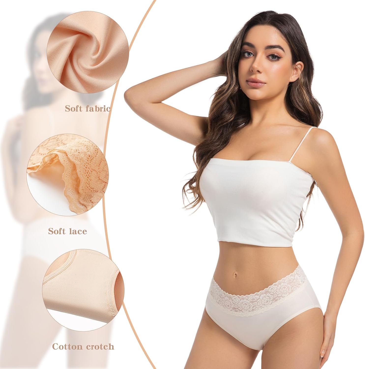 Cotton Underwear for Women Lace Panties Soft Stretch Breathable Briefs Pack - Image 3