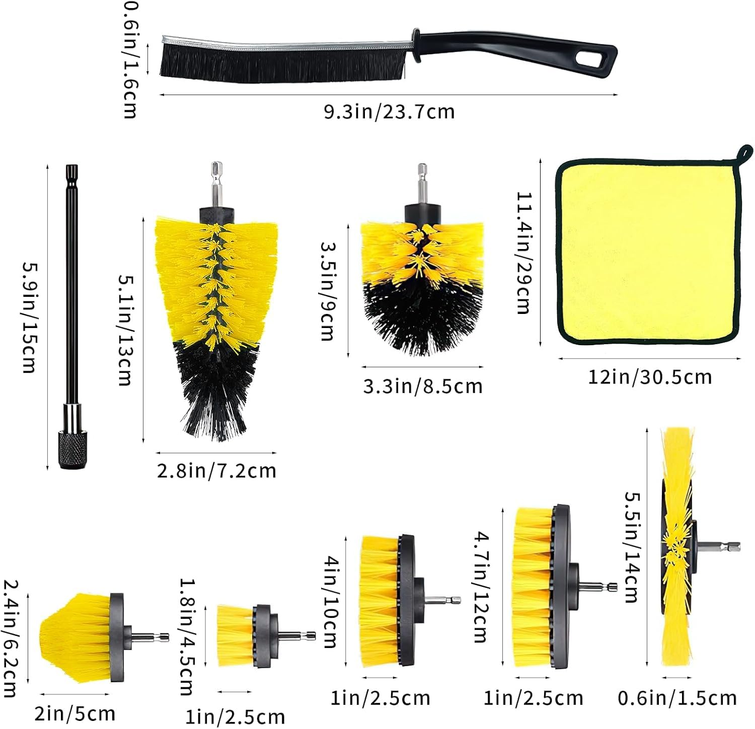 10 Pezzi Spazzola Elettrica Rotante, Spazzole per Trapano Elettrico, Spazzole per Trapano per Pulire Drill, per Auto, Pneumatici, Piastrelle, Pavimenti, Cucine, Vasche da Bagno (Giallo)