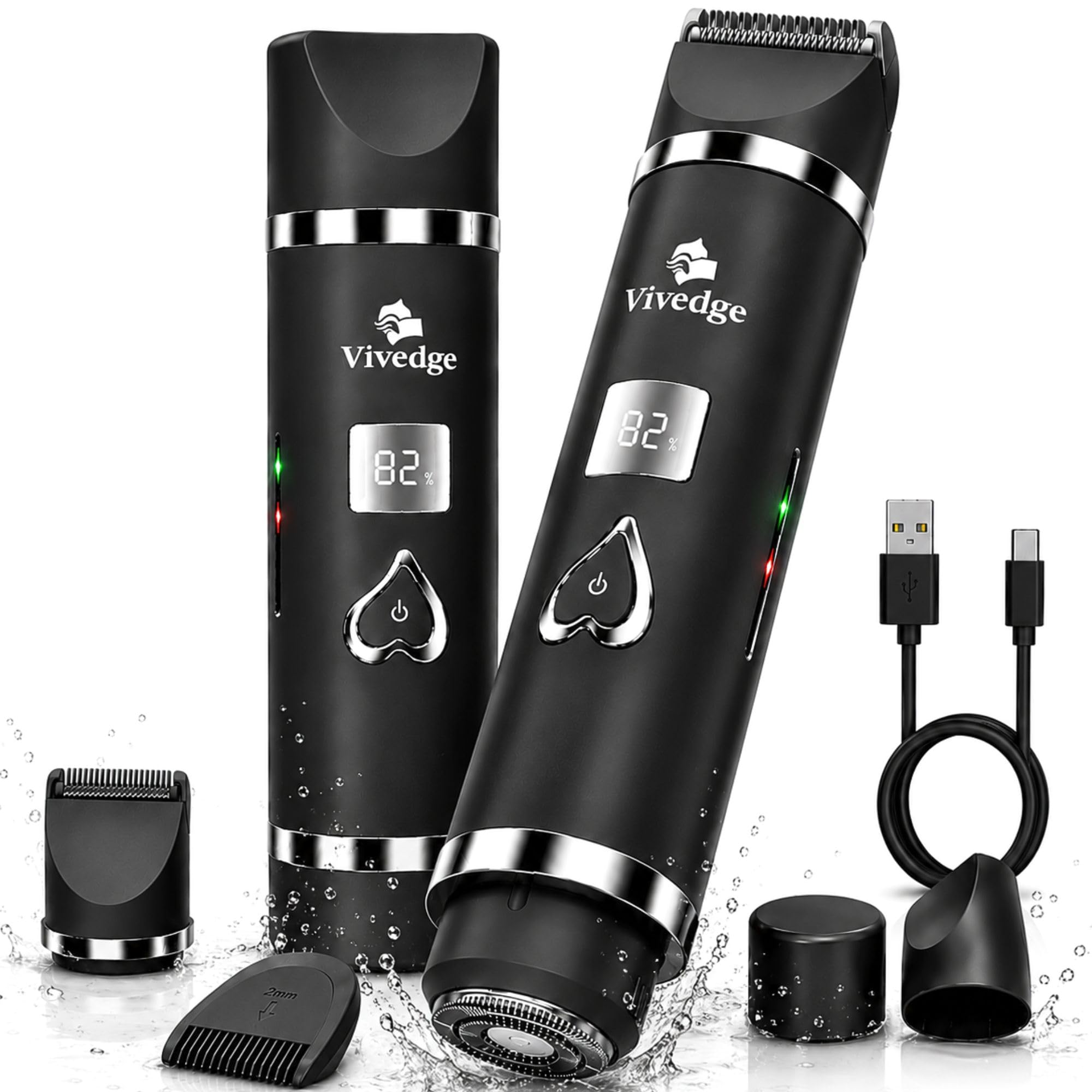 Elektrischer Rasierer für Damen und Herren, Bikini-Trimmer & Gesichtshaarentferner, wiederaufladbarer Körperrasierer mit Keramikklinge, wasserdicht, LED-Display, USB-C, Reiseschloss, Groomer Geschenk