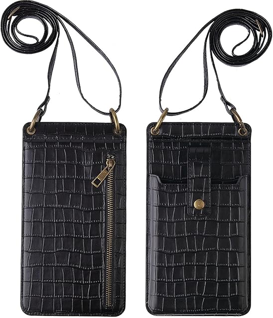 Crossbody Wallet Case PU Leather Card Holder with Adjustable Lanyard Strap Protective Case Mini Crossbody Bag for Women Girls, Compatible with iPhone 12/12 Pro/11/XR/Xs Phone Up to 6.5 inch (Black)