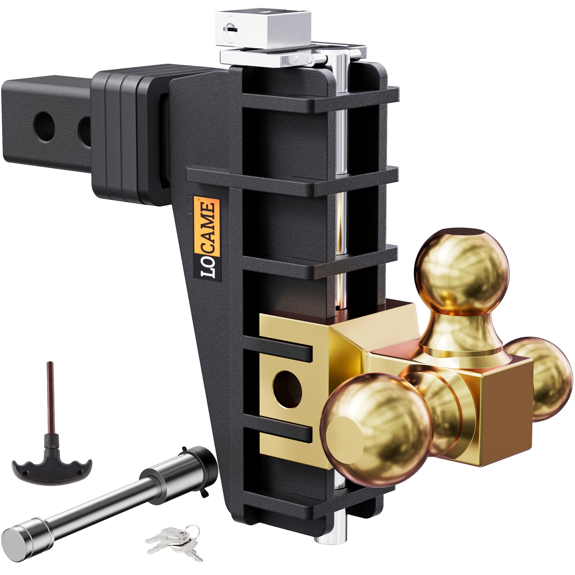 LOCAME Adjustable Trailer Hitch, Tri-Ball(1-7/8'', 2'', 2-5/16''), Fits 2 Inch Receiver, 6 Inch Drop Hitch, 17000 LBS GTW, Heavy Duty Trailer Hitch for Truck, Gold, LC0080