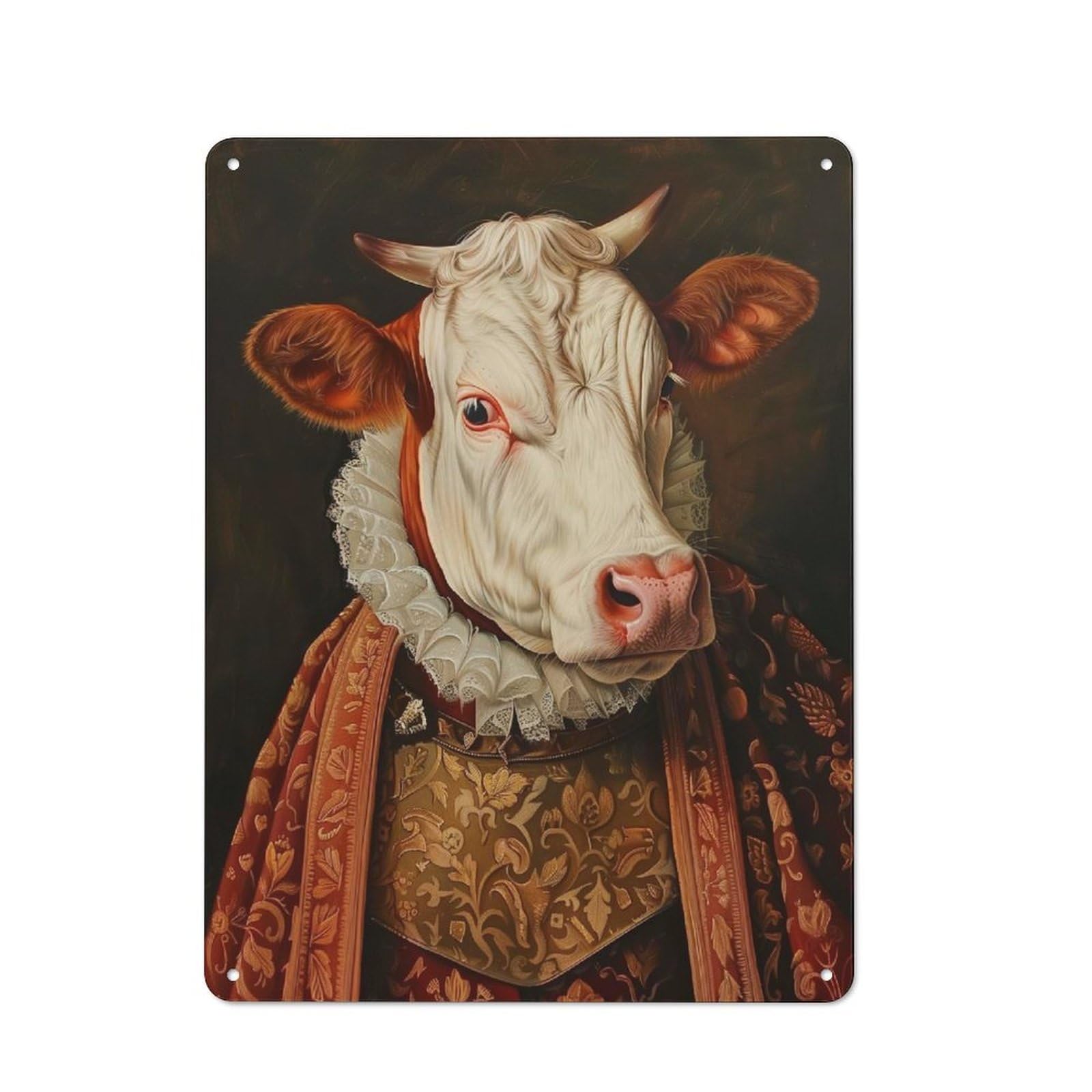 Junmoney Style-20 Urban Medieval Cow Portrait Decorative Metal Plaque 40X30cm, Urban Room Decor For Flat, Bar, Studio Or Gallery Wall