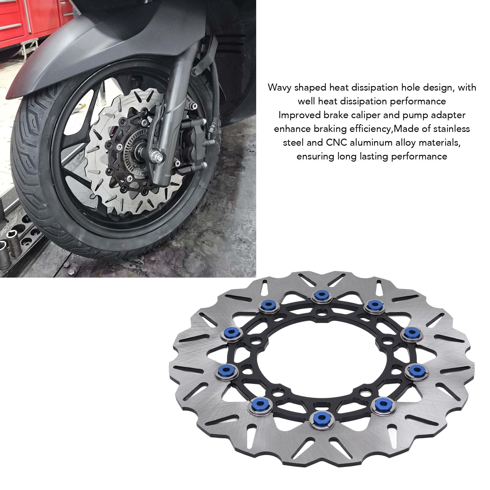 Rotore Disco Freno Ruota Anteriore Moto, Rotore Freno Anteriore Flottante in Acciaio Inossidabile da 267 Mm con in Alluminio CNC, Dissipazione del Calore Ondulato, Design Scanalato per Dal