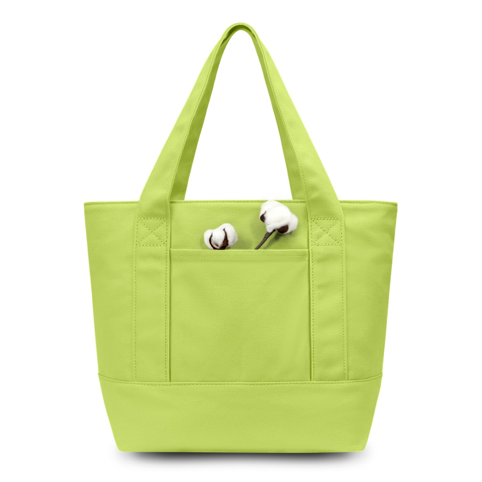 TOPDesign 1-Pack Small Canvas Tote Bag with an External Pocket, Reusable Bag, Top Zipper Closure, Daily Essentials (Light Green)