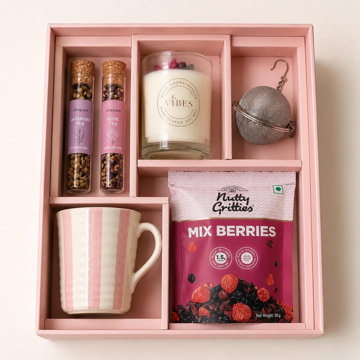 CHAYAM Glow & Glam Gift Hamper for Women | Birthday Gift for Women, Girlfriend, Wife & Sister | Self Care Gift Box with Ceramic Tea Cup, Steel Infuser, Rose Green Tea, Scented Candle, Bath Salt, Mixed Berries | Rakhi Gift Hamper-image-23