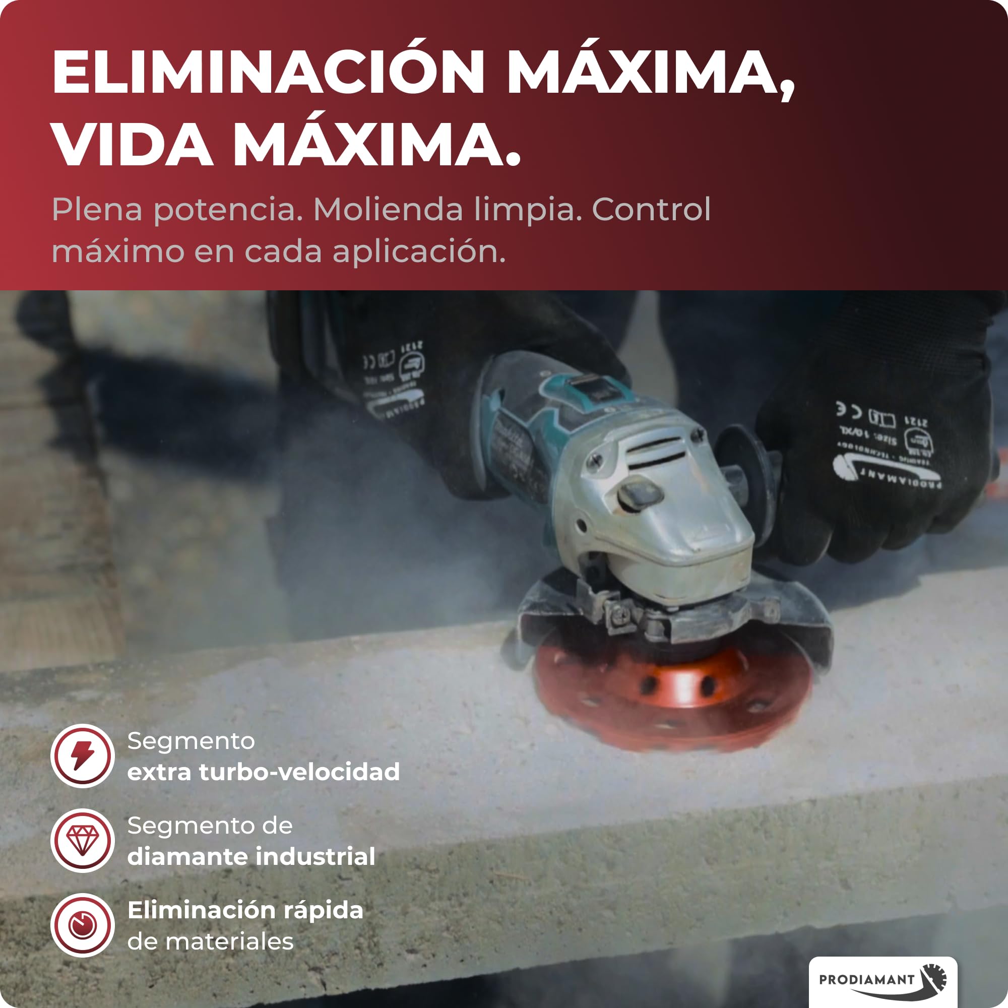 PRODIAMANT Muela de copa diamantada Turbo Ø 180 mm x 22,23 mm - doble fila, para hormigón, piedra natural y mampostería, calidad profesional, para amoladora angular