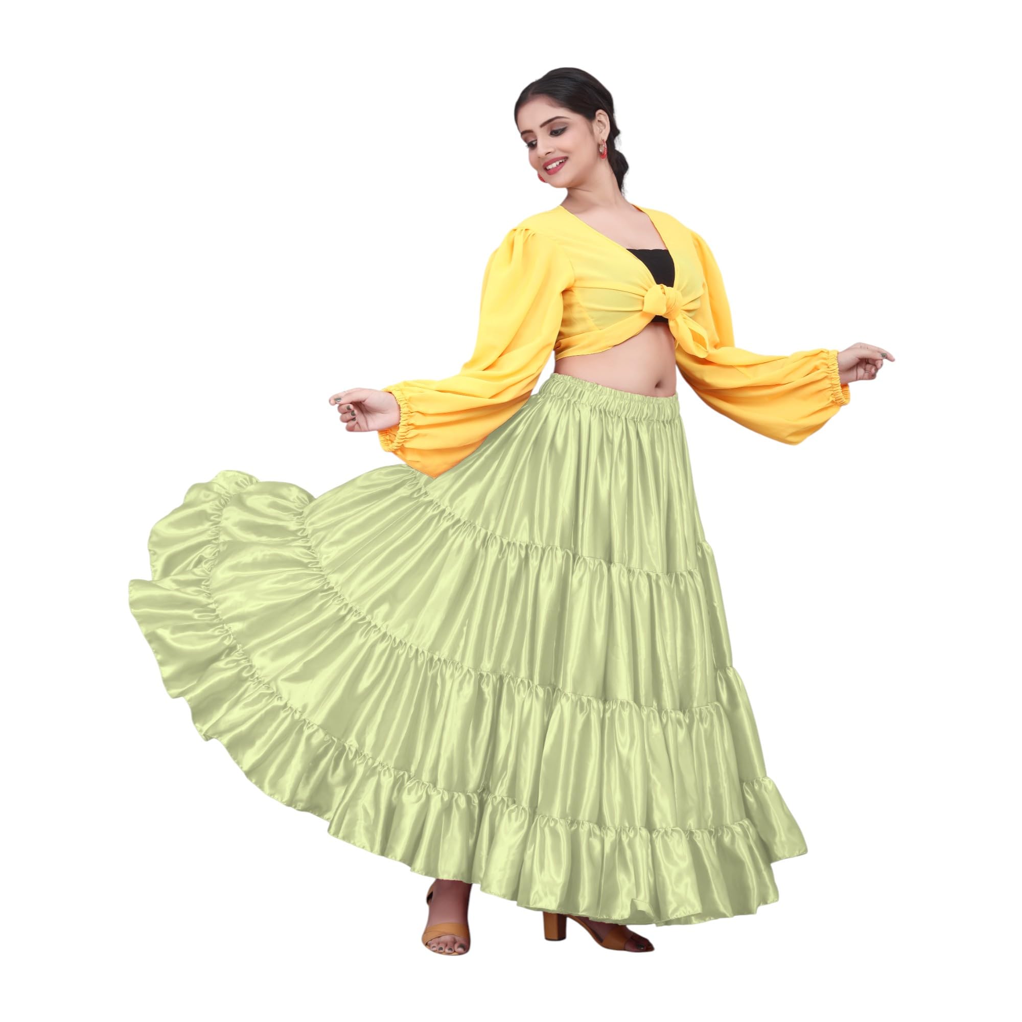Falda de satén para danza del vientre, 25 yardas, 4 niveles, con cintura elástica, S4