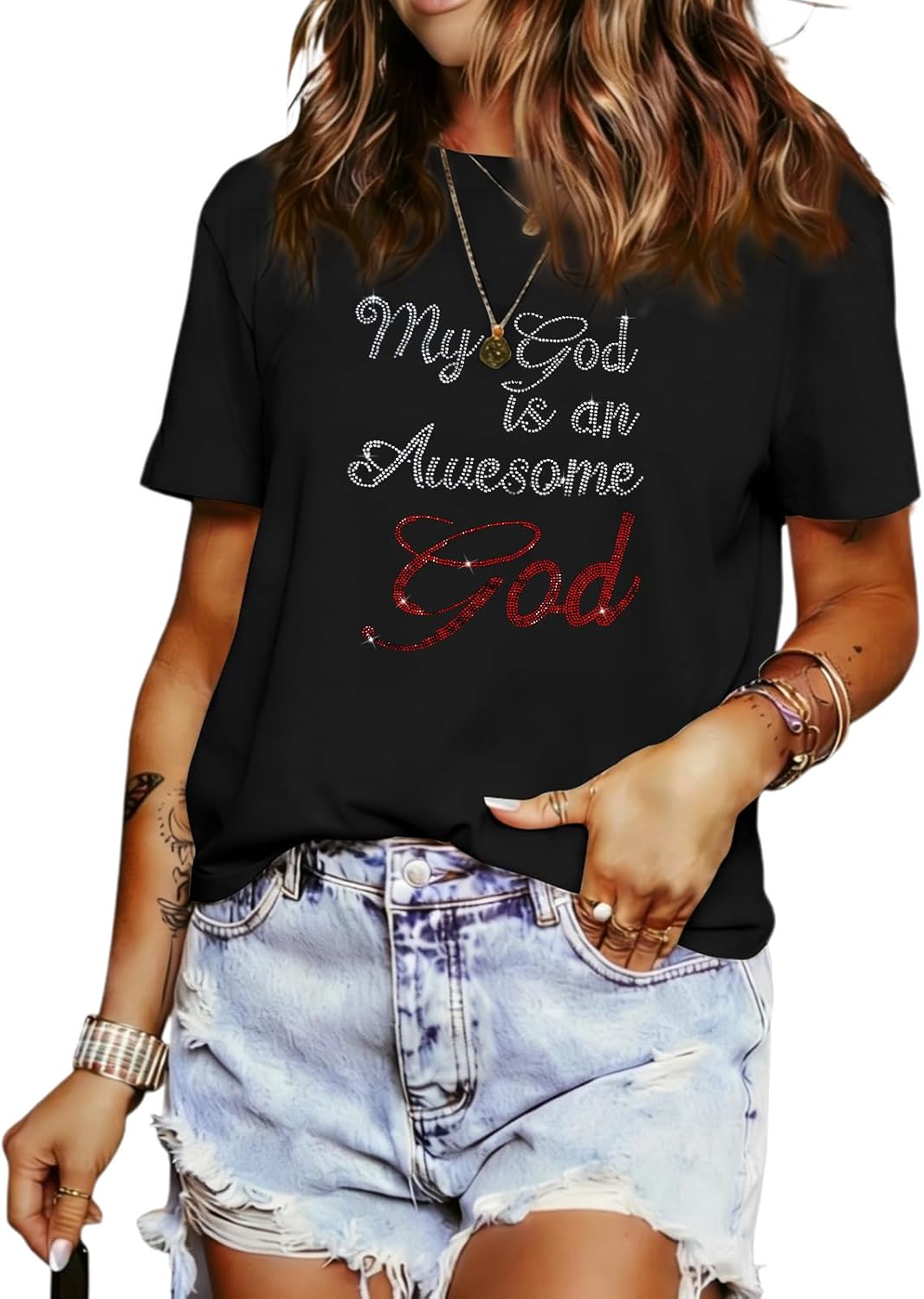 Christian God Shirts for Women Glitter Rhinestone Shirt Faith Bible Verse Inspirational T Shirts Sequin Graphic Tees