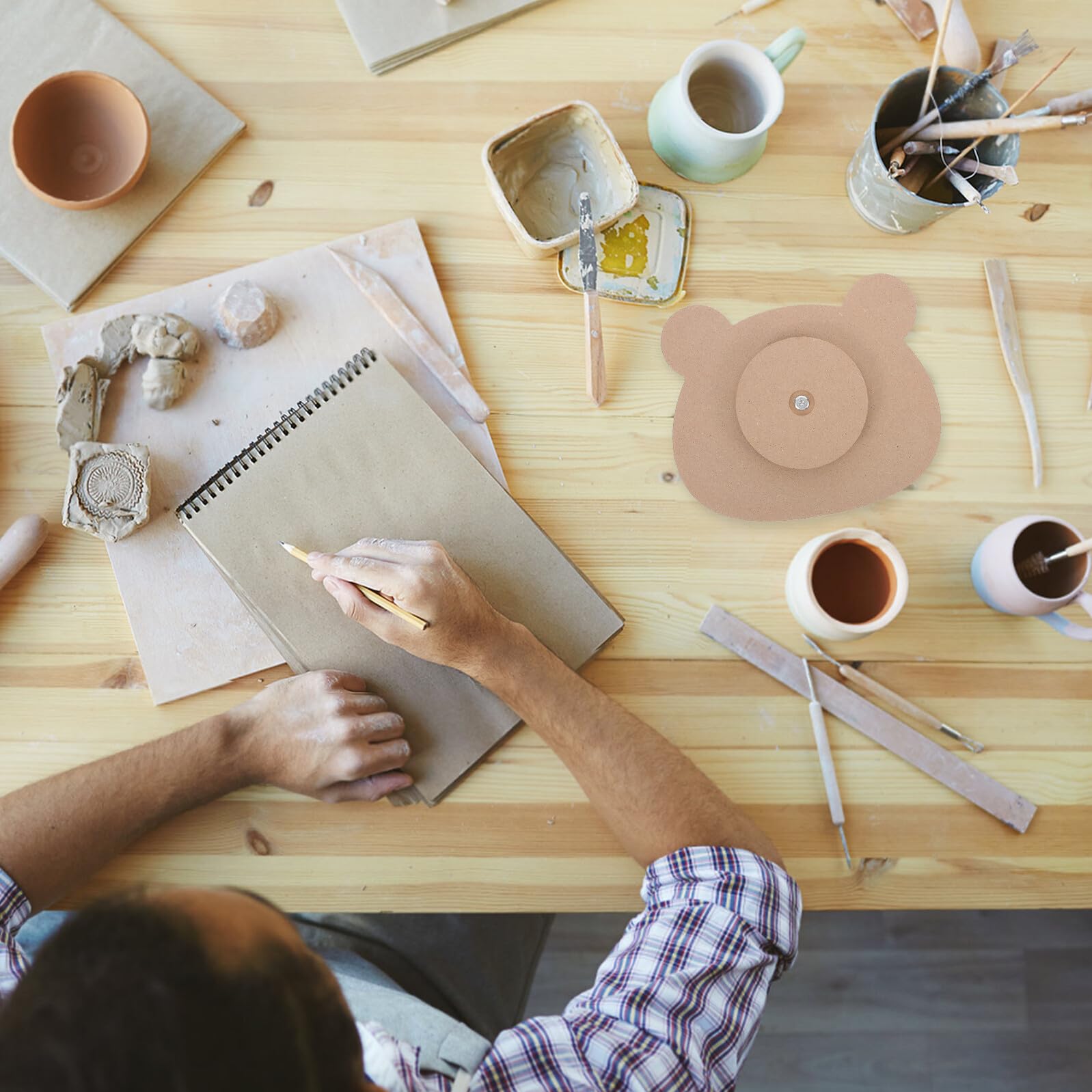 Stampo in Ceramica a Forma di Orso in Legno Base, Strumento Artigianale per Modellare Piatti in Argilla, Resistente e Adatto per Laboratori Creativi e attività Manuali