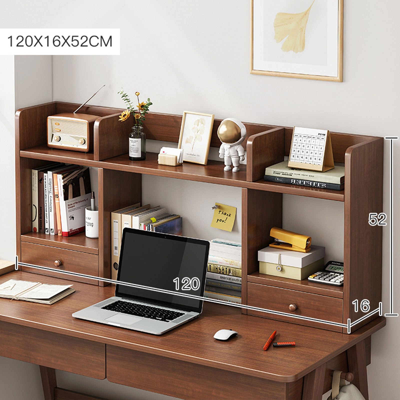 Schreibtisch-Bücherregal aus Holz – 3-stöckiges Bücherregal mit 5 Regalen, stilvolle Aufbewahrungsnizer für Büro, Zuhause und Wohnheim – perfekt für Computertisch und Präsentationsbedarf