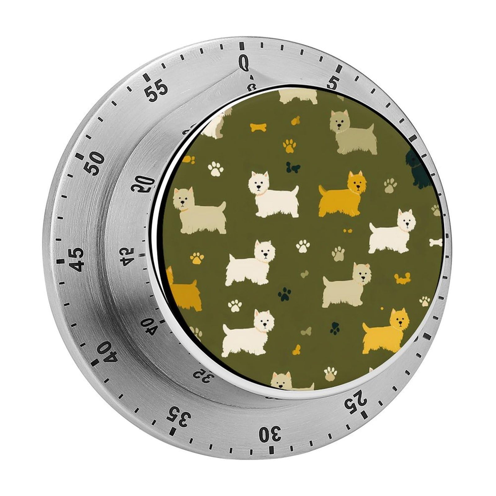 Abstract West Highland Terrier Dog Mechanical Timer with Alarm for Kitchen Cooking Productivity Stainless Steel Timers