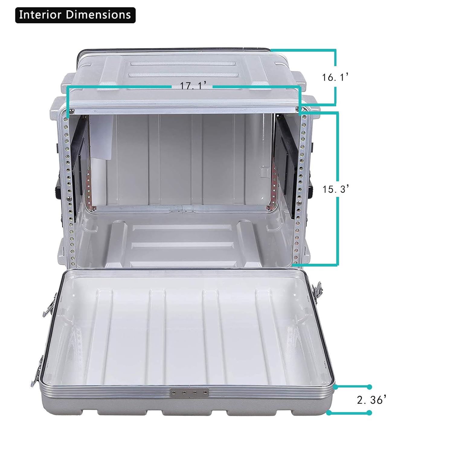 Crossrock Stackable 8U Rack Case, Strong Molded with Heavy Duty Hardware, Standard 19.25” Depth-Silver (CRA8608USL)
