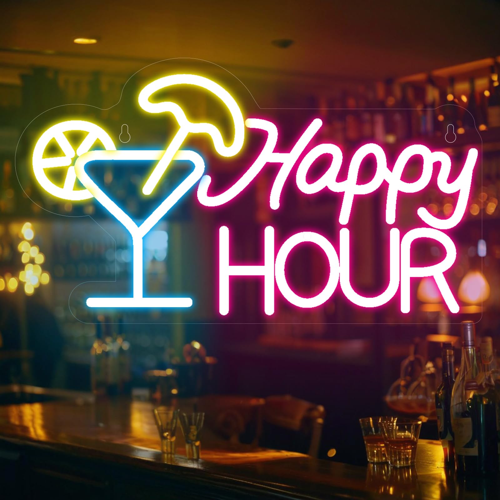 Chipark Happy Hour Neon Sign, Bar Neon Light For Wall Decor, Led Dimmable Light Up Sign Usb Powered For Bedroom Home Man Cave Bar Hotel Club Pub Party
