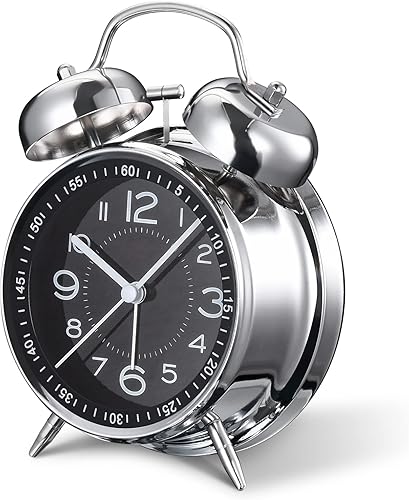 Cadmos Reloj despertador alto para adultos que duermen pesadamente, retro de 4 pulgadas, silencioso, sin tictac, de cuarzo, con luz de fondo, doble