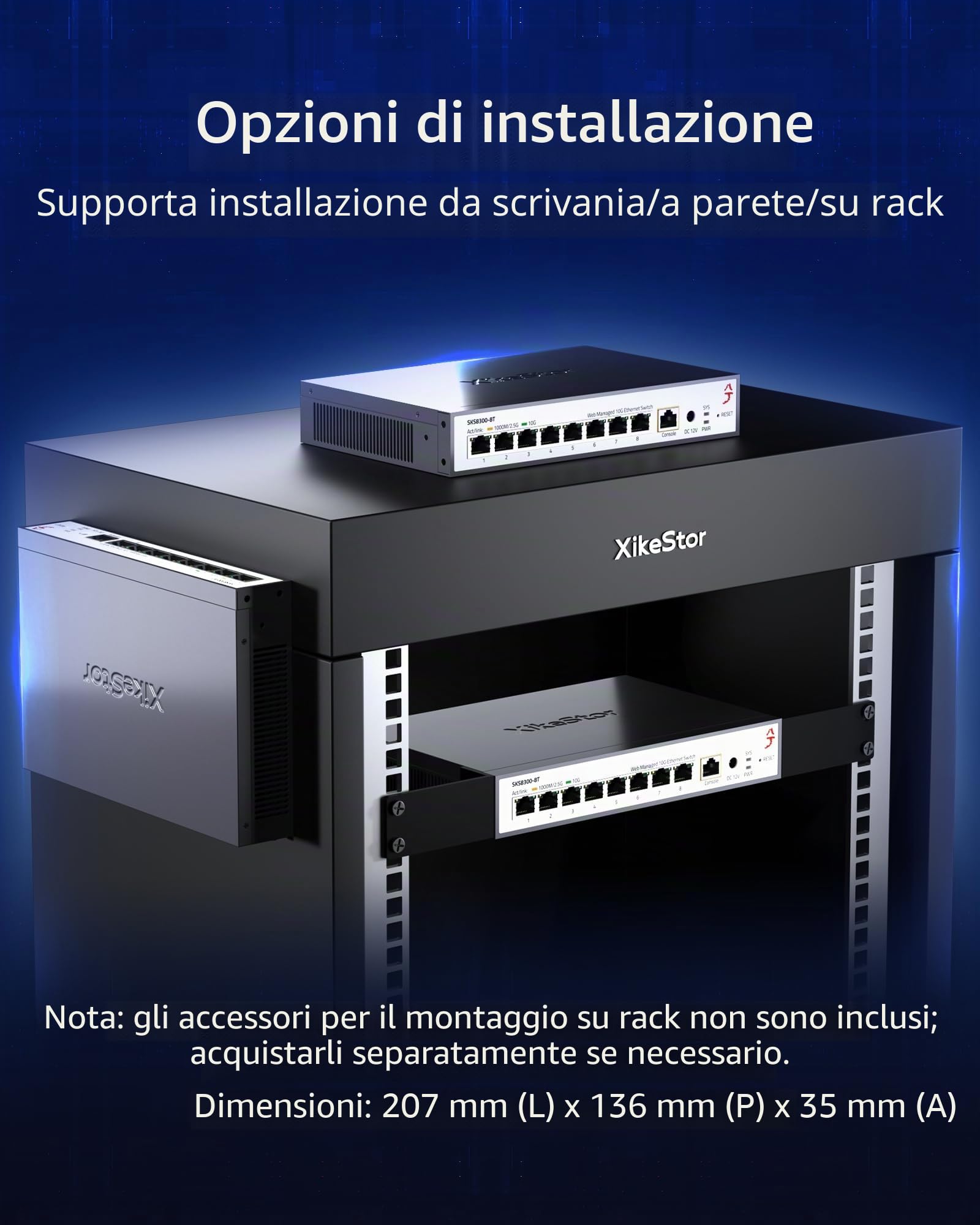 Switch 10G Managed Multi-Gigabit a 8 porte | 8 porte RJ45 10G, supporto VLAN/LACP/QoS, gestione Web, IPv4/IPv6, routing L3, per reti NAS/Gaming/Ufficio