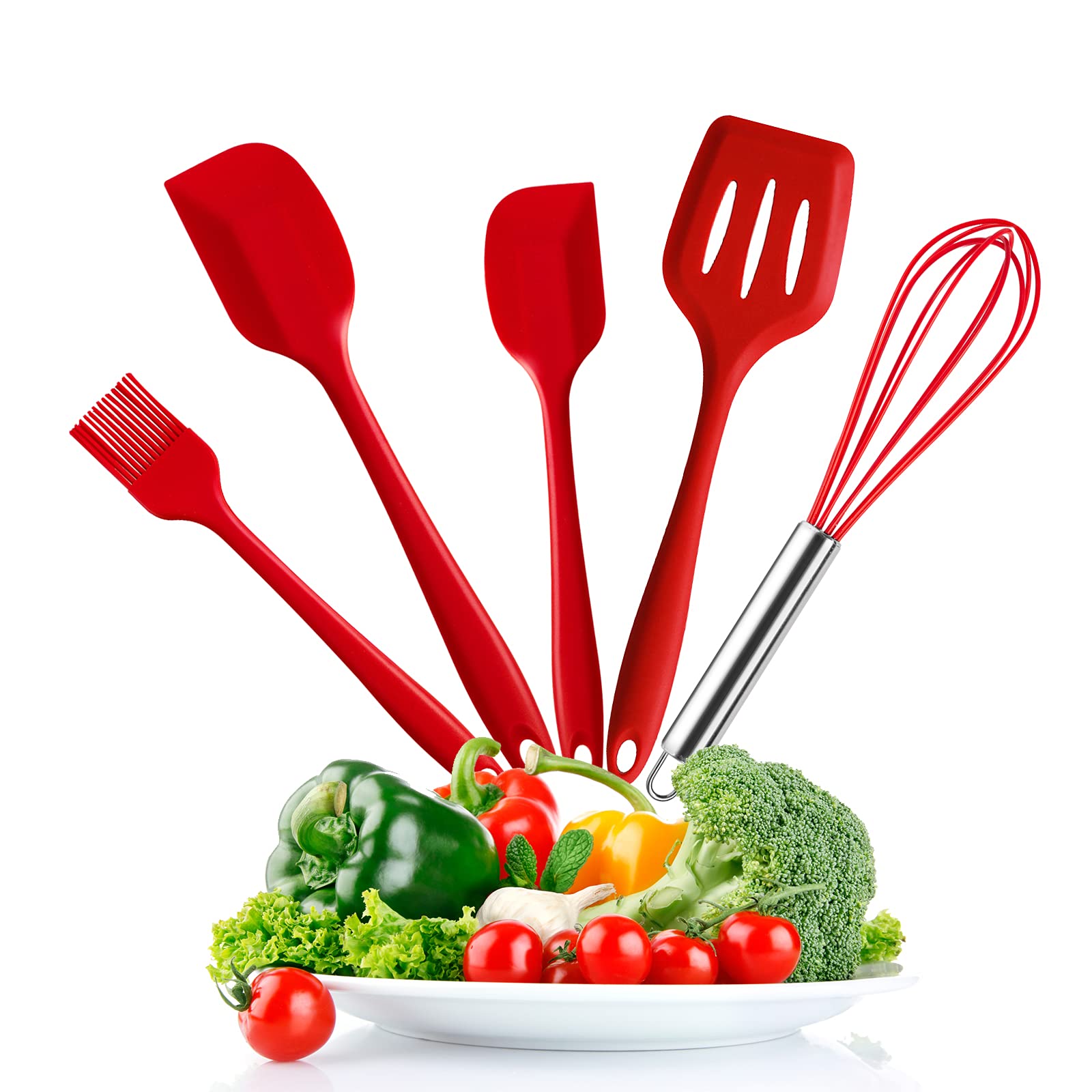 Tbrand Kitchen Utensil Set - Silicone Cooking Utensils - Nonstick Kitchen Utensils with Spatula - Kitchen Gadgets Cookware Set - Best Kitchen Tool Set for Baking Cooking and Mixing,Dishwasher Safe,Red