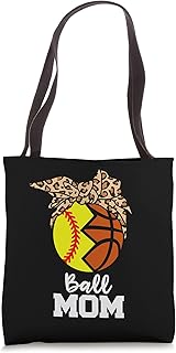 Ball Mom Funny Softball Basketball Leopard Mom Tote Bag