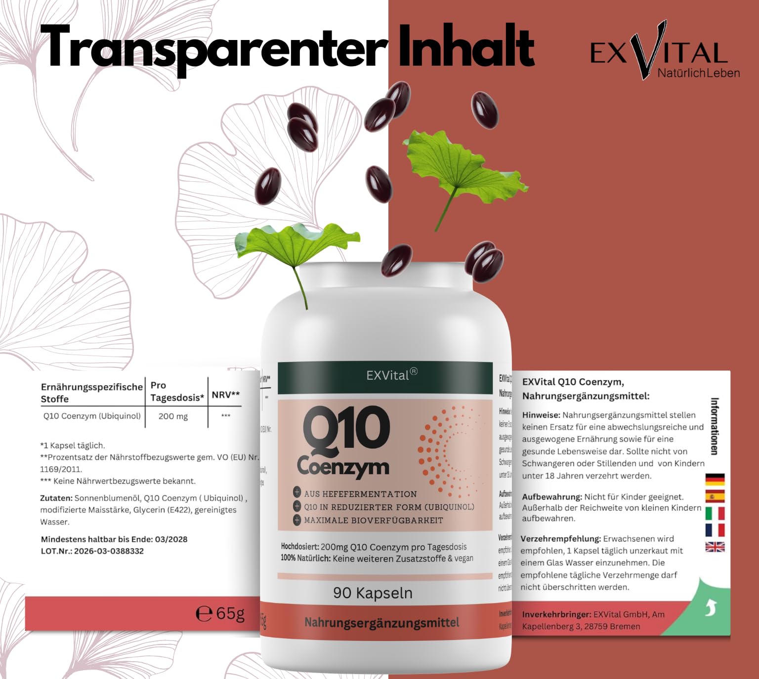 EXVital® Q10 Coenzym Ubiquinol– 200mg pro Kapsel – 90 vegane Kapseln – reicht für 3 Monate – hochdosiert & ohne Zusätze, in Deutschland produziert & laborgeprüft