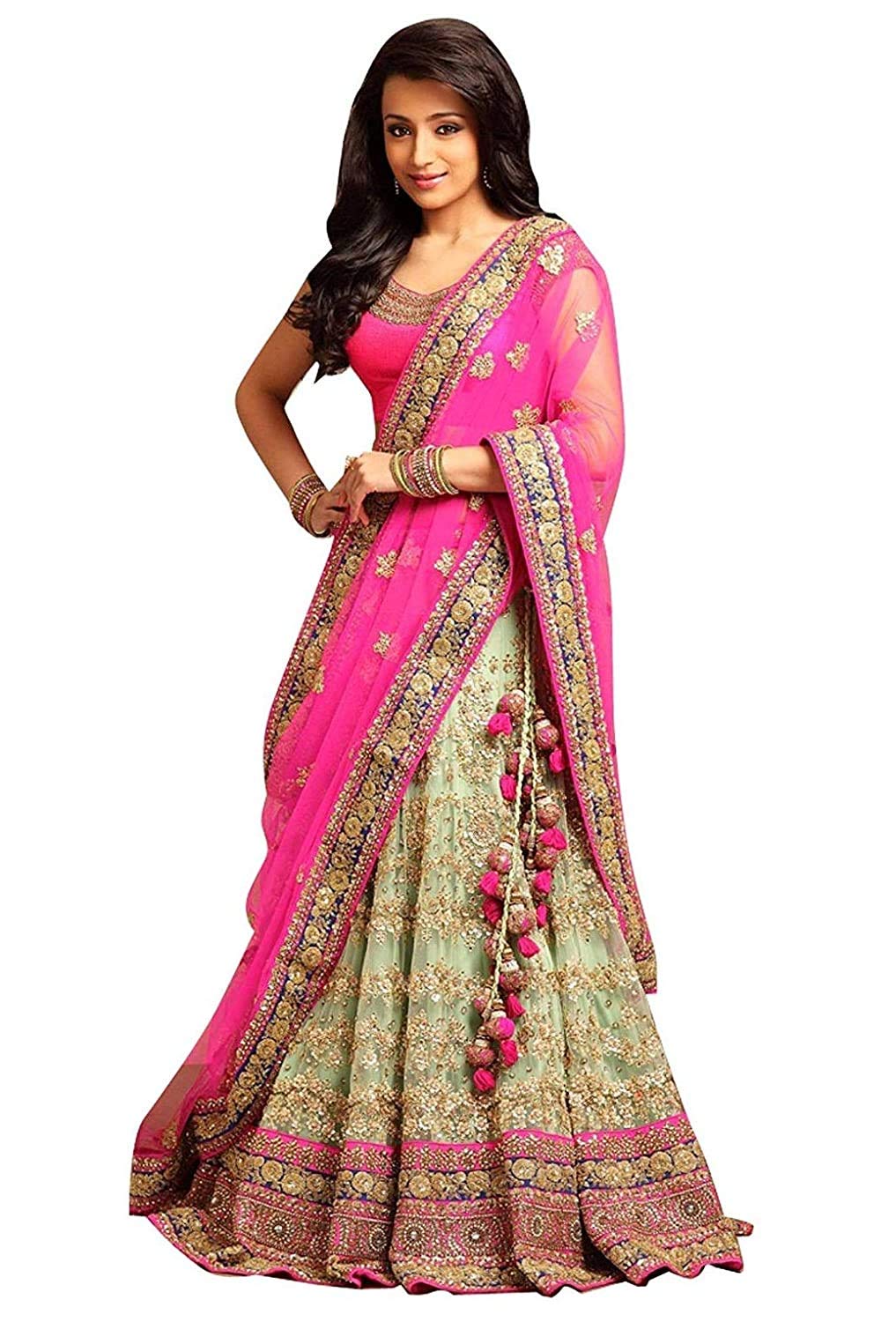 Bridal4fashionWomen's Net Semi-Stitched Lehenga Choli (pink)