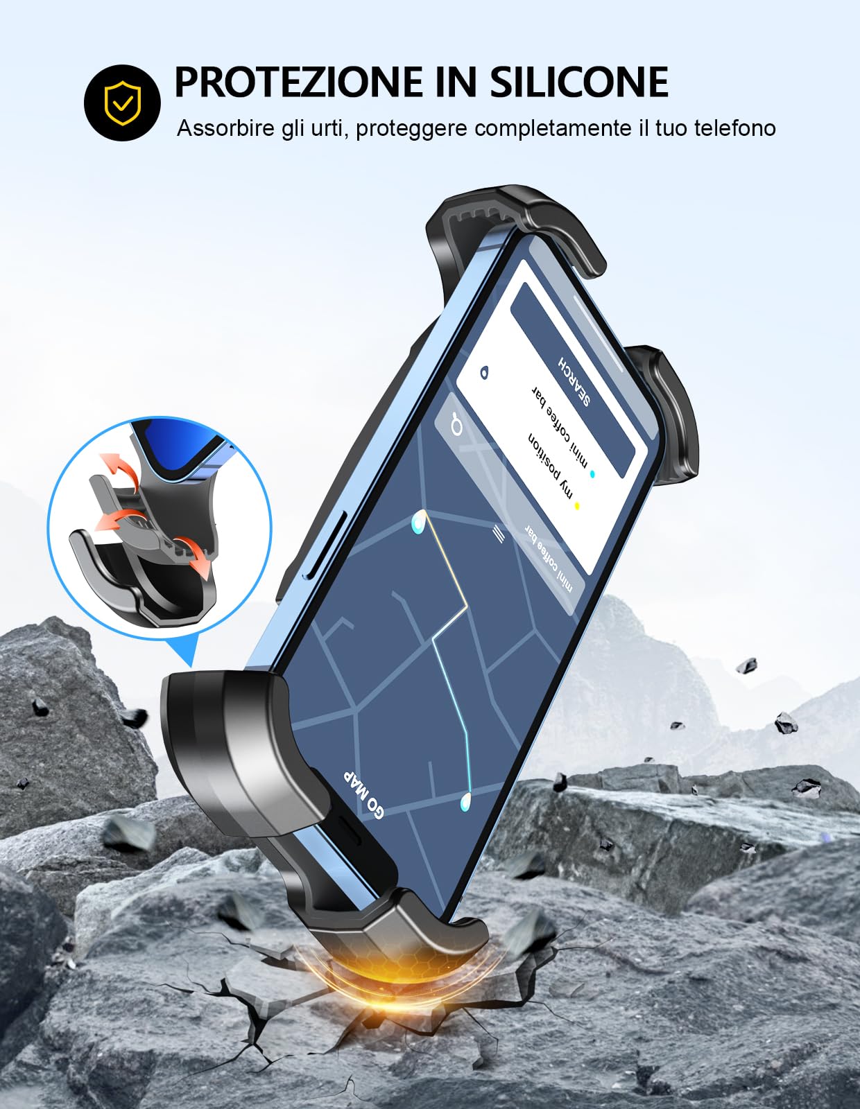 Mohard Porta Cellulare Bici, Stabile & Case Friendly 360° Rotabile Porta Cellulare Moto, ATV Scooter Supporto Telefono Bicicletta prt iPhone 13 Pro Max/12, Galaxy e Cellulari da 4.7-6.8", B5