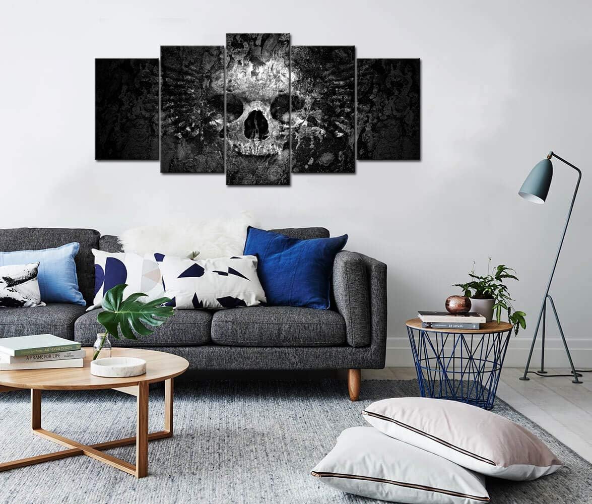 Top Rated Nachic Wall 5 Piece Canvas Wall Art Black and White Skull Painting on Canvas Abstract Halloween Day of Dead Skull Posters for Home Bedroom Wall Decor Gallery Canvas Wrapped Ready to Hang