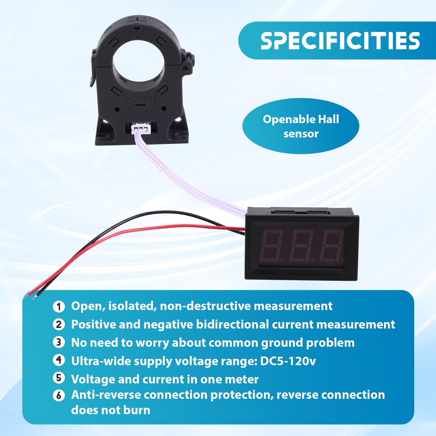 Ampèremètre Numérique à Effet Hall 100 A, Charge, Décharge, Tension, Courant, LED, DC 12 V, 24 V, 48 V, 60 V, 72 V, pour Voiture