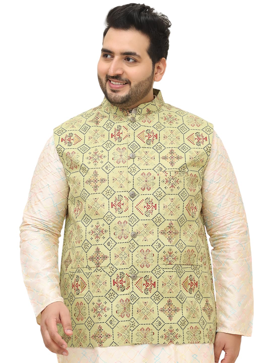 Plus (Since 1958) Mens Off-White Dupion Silk Only Long Kurta